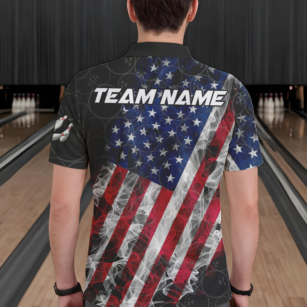 Smoke American Flag Black Bowling Camo shirts for men Custom patriotic Team bowling jersey NQS9779