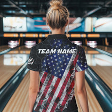 Load image into Gallery viewer, Smoke American Flag Black Bowling Camo shirts for Women Custom patriotic Team bowling jersey NQS9779