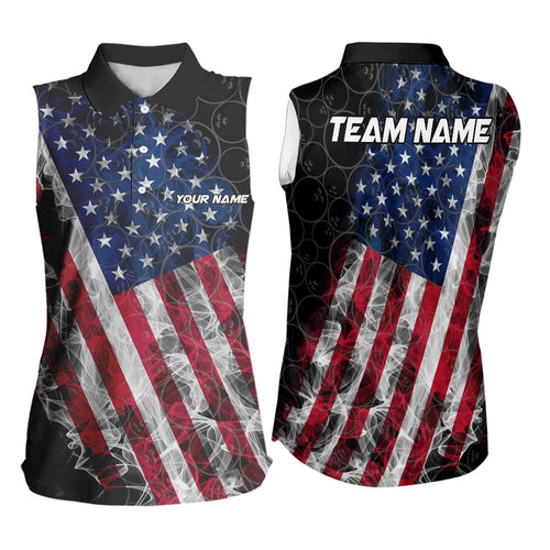 Smoke American Flag Black Bowling Camo Sleeveless Polo shirt Custom patriotic Team bowling jersey NQS9779