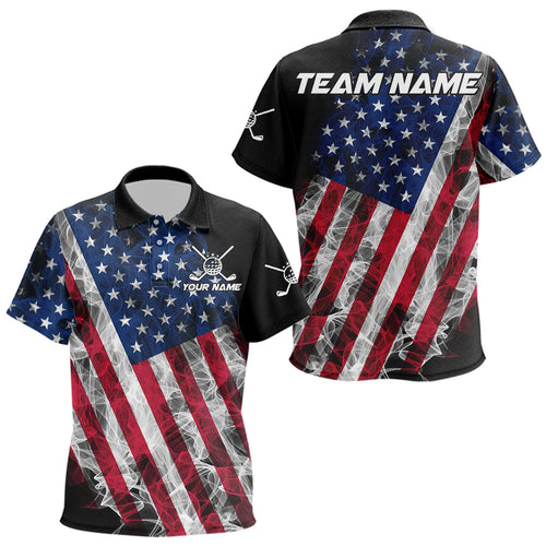 Smoke American Flag Black Golf Polo Shirts For Kid Custom patriotic Team golf uniform jersey NQS9780