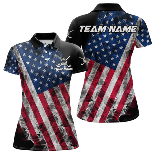 Smoke American Flag Black Golf Polo shirt for Women Custom patriotic Team golf uniform jersey NQS9780