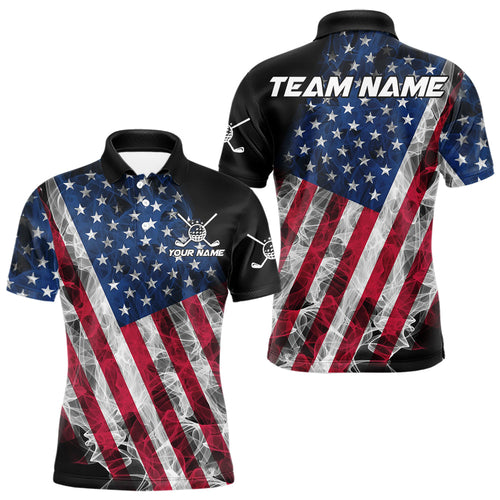 Smoke American Flag Black Golf Polo shirt for men Custom patriotic Team golf uniform jersey NQS9780