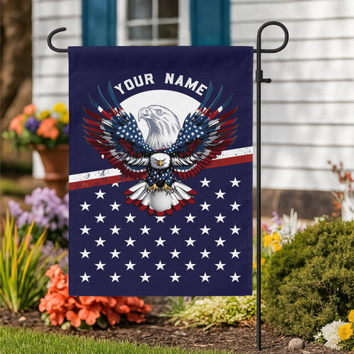 Red, white, and blue American flag Eagle patriotic Custom name Golf Garden Flag, unique golf gifts NQS9907
