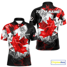 Load image into Gallery viewer, Smoke Canadian Flag Black Bowling Polo, 1/4 Zip shirt for men Custom patriotic Team bowling jersey NQS10323