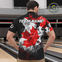Load image into Gallery viewer, Smoke Canadian Flag Black Bowling Polo, 1/4 Zip shirt for men Custom patriotic Team bowling jersey NQS10323