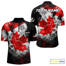 Load image into Gallery viewer, Smoke Canadian Flag Black Bowling Polo, 1/4 Zip shirt for men Custom patriotic Team bowling jersey NQS10323