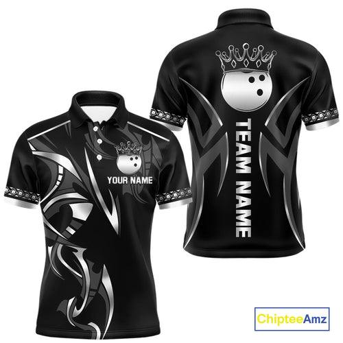 Black and Silver crown Bowling ball Polo, Quarter Zip Shirts for Men Custom Bowling Team jerseys NQS10537