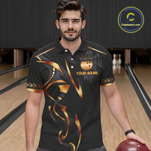 Load image into Gallery viewer, Black and Orange crown Bowling ball Polo, Quarter Zip Shirts for Men Custom Bowling Team jerseys NQS10538