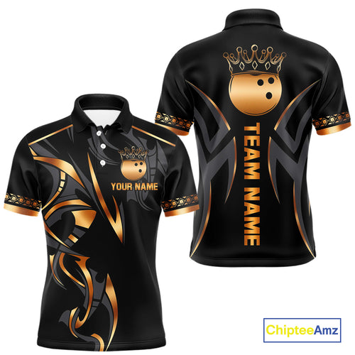 Black and Orange crown Bowling ball Polo, Quarter Zip Shirts for Men Custom Bowling Team jerseys NQS10538