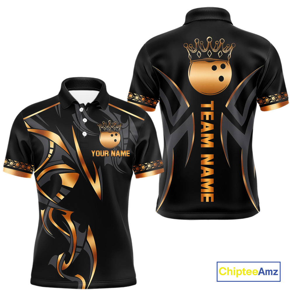 Black and Orange crown Bowling ball Polo, Quarter Zip Shirts for Men Custom Bowling Team jerseys NQS10538