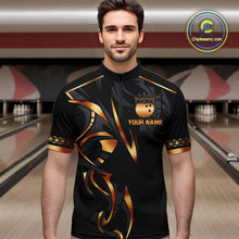 Load image into Gallery viewer, Black and Orange crown Bowling ball Polo, Quarter Zip Shirts for Men Custom Bowling Team jerseys NQS10538
