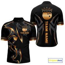 Load image into Gallery viewer, Black and Orange crown Bowling ball Polo, Quarter Zip Shirts for Men Custom Bowling Team jerseys NQS10538