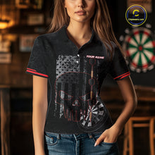 Load image into Gallery viewer, Black &amp; White grunge American Flag Skull Women Darts Shirt Custom patriotic Team Darts Jersey | Red NQS10749
