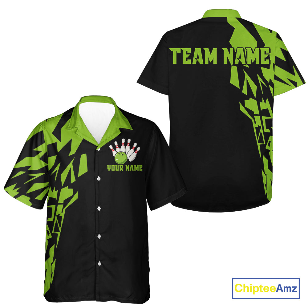Black And Green Camo Custom Bowling Hawaiian Shirt, Bowling Team Shirts NQS10753