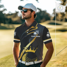 Load image into Gallery viewer, Black and Gold Crown Golf ball Men&#39;s golf polo shirts custom team golf tops for men NQS10757