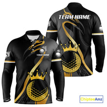 Load image into Gallery viewer, Black and Gold Crown Golf ball Men&#39;s golf polo shirts custom team golf tops for men NQS10757