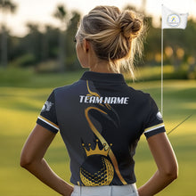 Load image into Gallery viewer, Black and Gold Crown Golf ball Women&#39;s golf polo shirts custom team golf tops for ladies NQS10757