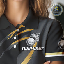 Load image into Gallery viewer, Black and Gold Crown Golf ball Women&#39;s golf polo shirts custom team golf tops for ladies NQS10757