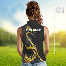 Load image into Gallery viewer, Black and Gold Crown Golf ball Women&#39;s Sleeveless golf polo shirts custom team golf tops for ladies NQS10757