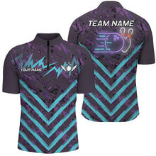 Load image into Gallery viewer, Purple Camo Lightning Storm Bowling Shirts For Men Custom Bowling Team Jerseys with name | Cyan Blue NQS8811