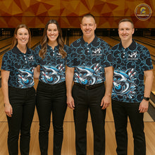 Load image into Gallery viewer, Black and Blue Camo Shark Bowling Polo, Quarter Zip Shirt For Women Custom Team Shark Bowling jerseys NQS11338