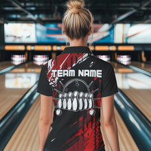 Load image into Gallery viewer, Black and Red Womens bowling shirts Custom retro bowling ball and pins bowling team league jerseys NQS9454