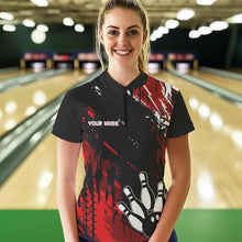 Load image into Gallery viewer, Black and Red Womens bowling shirts Custom retro bowling ball and pins bowling team league jerseys NQS9454