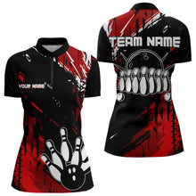 Load image into Gallery viewer, Black and Red Womens bowling shirts Custom retro bowling ball and pins bowling team league jerseys NQS9454