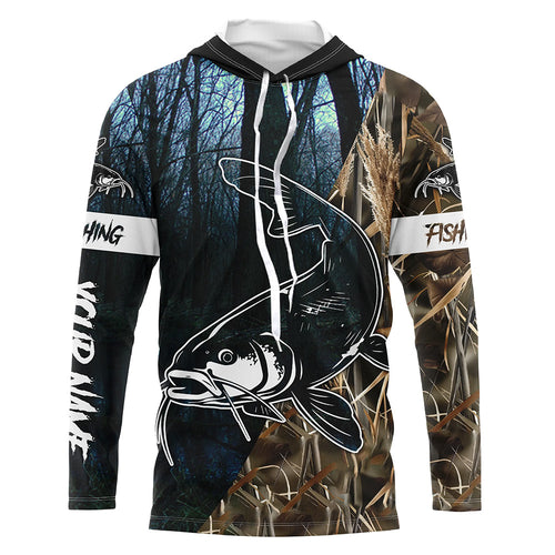 Catfish Fishing Camo Customize Name Long Sleeve Fishing Shirts Personalized Fishing Gifts NQS396