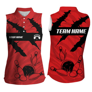 Black and red bowling camo Women sleeveless polo shirts Custom Team Bowling Jerseys, gift for bowlers NQS7703