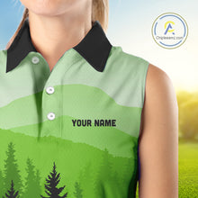 Load image into Gallery viewer, Green pattern forest Womens sleeveless polo shirt Custom team disc golf jerseys for ladies NQS10027