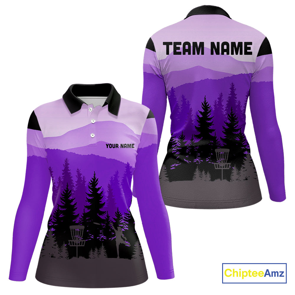 Purple pattern forest Women Disc golf polo shirts Custom team disc golf jerseys for ladies NQS10028
