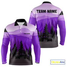 Load image into Gallery viewer, Purple pattern forest Mens Disc golf polo shirts Custom team disc golf jerseys for men NQS10028