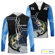Load image into Gallery viewer, Black and Blue Bass Fishing custom Largemouth Bass Performance Long Sleeve sun protection Shirts NQS10031