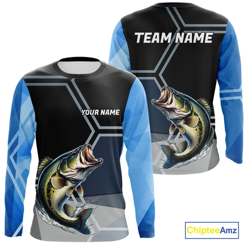 Black and Blue Bass Fishing custom Largemouth Bass Performance Long Sleeve sun protection Shirts NQS10031