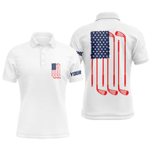 Load image into Gallery viewer, Mens golf polo shirts American flag golf clubs custom patriotic white mens golf shirt, golf gifts NQS5840