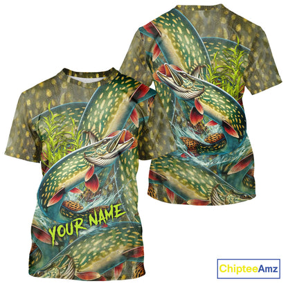 Personalized Northern Pike Fishing jerseys, Pike scales long sleeve fishing shirts uv protection NQS10333