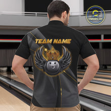 Load image into Gallery viewer, Black and Gold Crown Bowling ball wings Bowling Shirts For Men Custom Bowling Team Outfits NQS10549