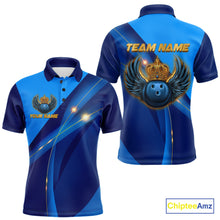 Load image into Gallery viewer, Blue and Gold Crown Bowling ball wings Bowling Shirts For Men Custom Bowling Team Outfits NQS10550
