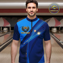 Load image into Gallery viewer, Blue and Gold Crown Bowling ball wings Bowling Shirts For Men Custom Bowling Team Outfits NQS10550
