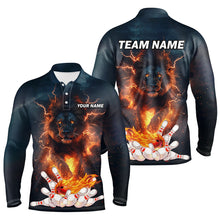 Load image into Gallery viewer, Lightning thunder storm Lion Flame Bowling Polo, Quarter Zip Shirt For Men Custom Bowling Team Jersey NQS8567