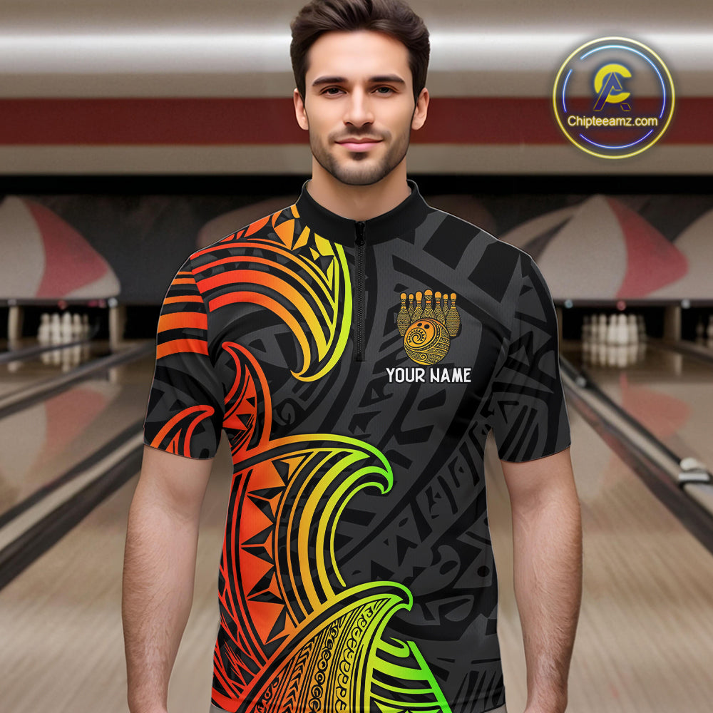 Personalized Black and Colorful Tribal pattern Bowling Shirts For Men Custom Team Bowling Jersey NQS10764