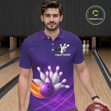 Load image into Gallery viewer, Purple Flame Bowling Polo, Quarter Zip Shirts For Men Custom Team Bowling Jersey Uniform NQS10768
