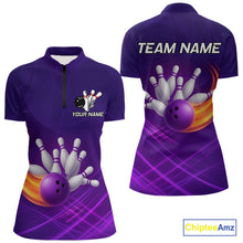 Load image into Gallery viewer, Purple Flame Bowling Polo, Quarter Zip Shirts For Women Custom Team Bowling Jersey Uniform NQS10768
