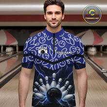 Load image into Gallery viewer, Blue camo Lightning Thunder Bowling Shirts For Men Custom Team Quarter Zip, Polo style bowling shirts NQS10962