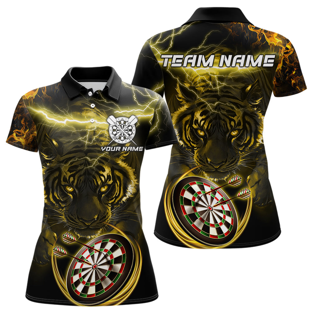 Personalized Yellow Lightning Thunder Storm Tiger Darts Shirts For Women Custom Dart Team Jerseys NQS9465