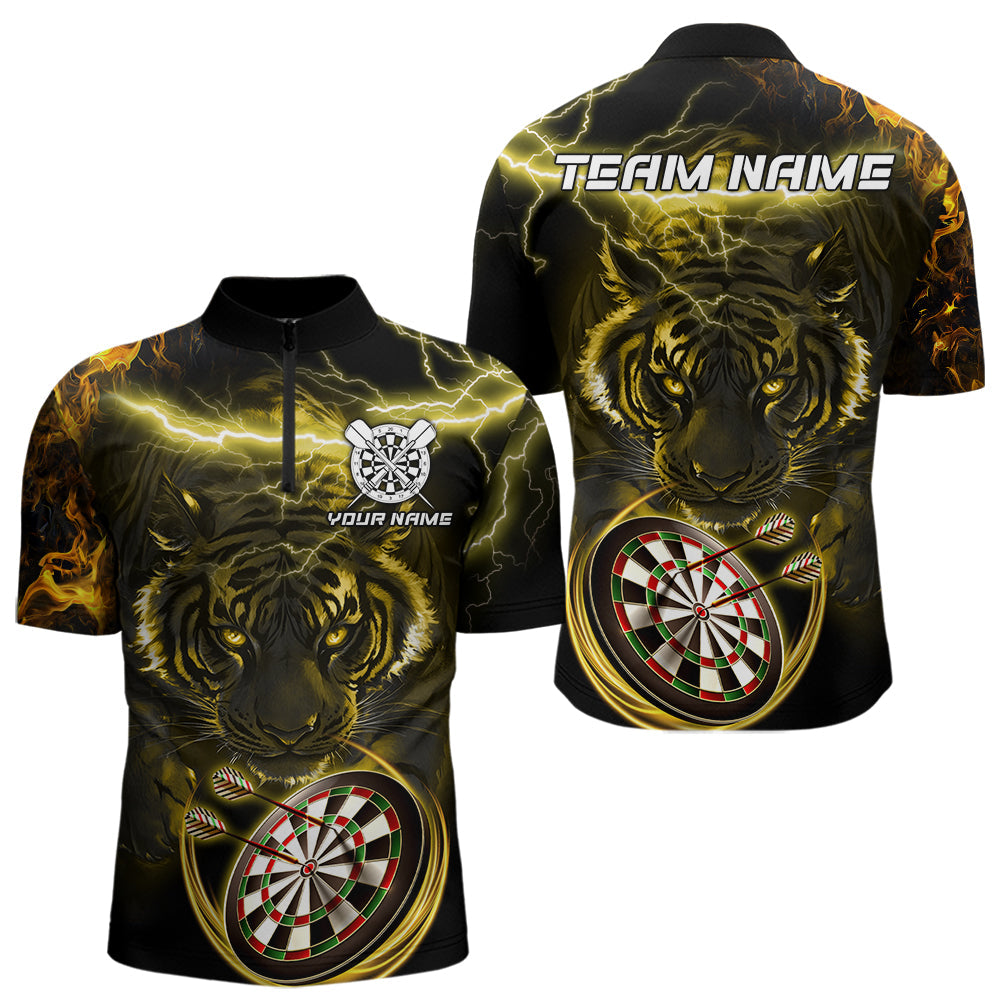Personalized Yellow Lightning Thunder Storm Tiger Darts Shirts For Men Custom Dart Team Jerseys NQS9465