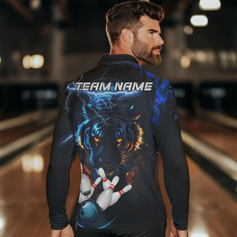 Personalized Blue Lightning Thunder Storm Tiger Bowling Shirts For Men Custom Bowling Team Jerseys NQS9466