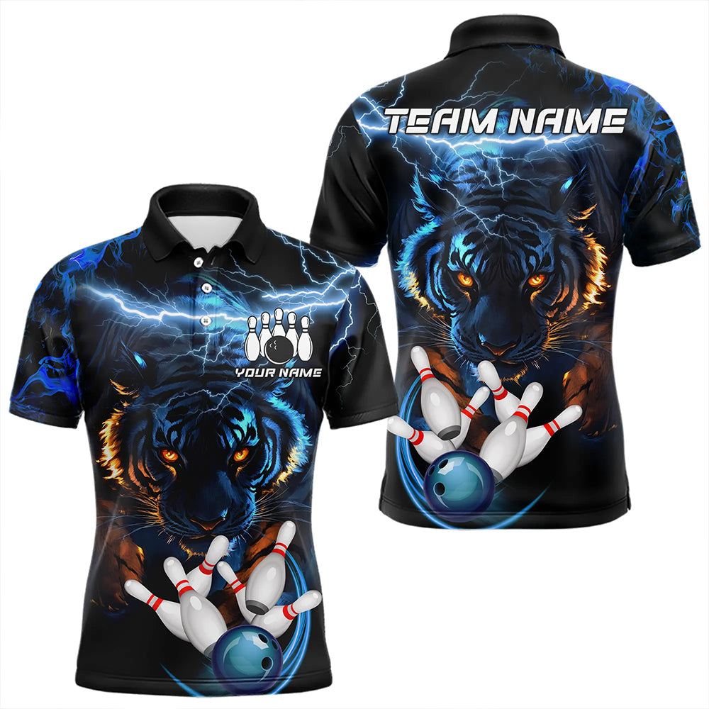 Personalized Blue Lightning Thunder Storm Tiger Bowling Shirts For Men Custom Bowling Team Jerseys NQS9466