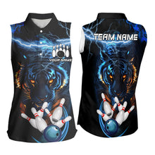 Load image into Gallery viewer, Personalized Blue Lightning Thunder Tiger Bowling Sleeveless Polo Shirt Custom Bowling Team Jersey NQS9466